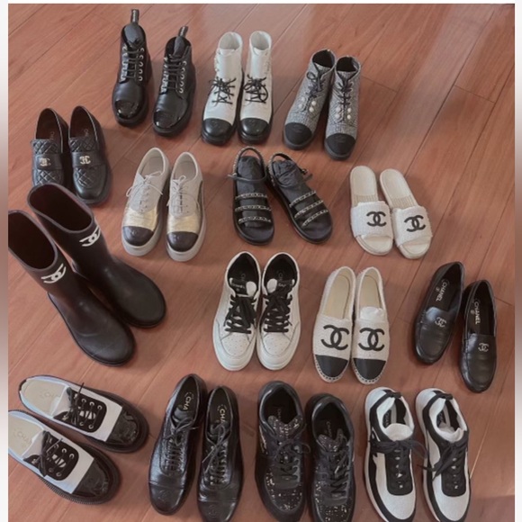 Chanel 20K crumpled Lambskin Cap toe Lace up Chain Around shoes black Eu 39.5 - Picture 16 of 16